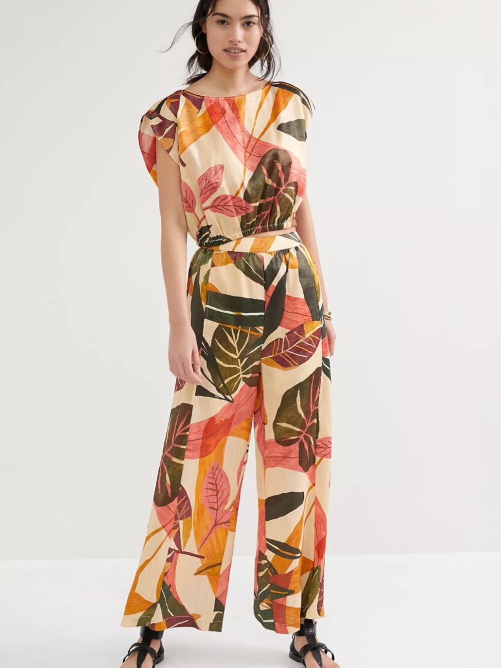 Anthropologie Geisha Designs Palms Printed Pant Set Size XS